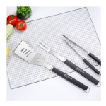 Facusa Juego de Utensilios BBQ 3 Piezas Acero Inoxidable Mangos Silicona Negro