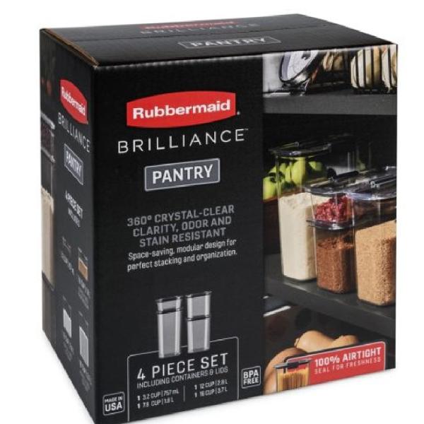 Rubbermaid Set Brilliance 4 Contenedores 3.8L Sellado Perfecto Fácil Apertura