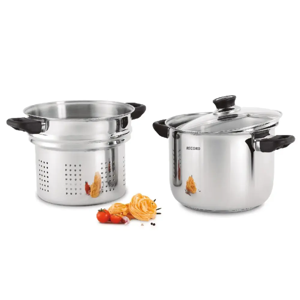 Record Espaguetera Acero Inoxidable 6.5L Modelo N°22 con Tapa de Vidrio y Base Antideslizante - Plateado