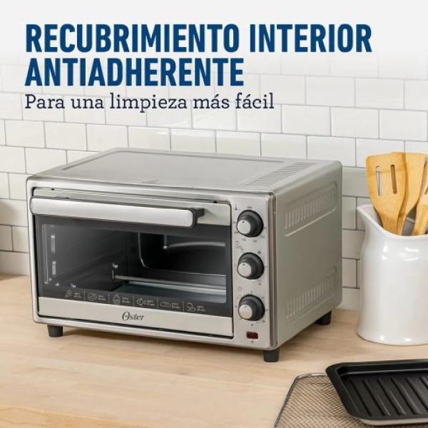 Oster TSSTTVLS25 Horno Eléctrico con Freidora de Aire 25L 1700W Digital 7 Funciones Plateado