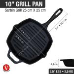 Sartén Grill Uysa 25 cm Rectangular 10x10 Hierro Fundido - 55145003