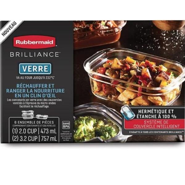 Rubbermaid Brilliance Pack 3 Recipientes Vidrio 3.2L+1.4L+0.7L Tecnología FreshSeal - 2118304