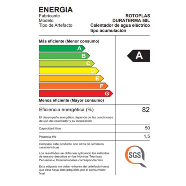 Rotoplas Duraterma 50L Terma Eléctrica Ahorradora Acero Inoxidable Blanco - 500370