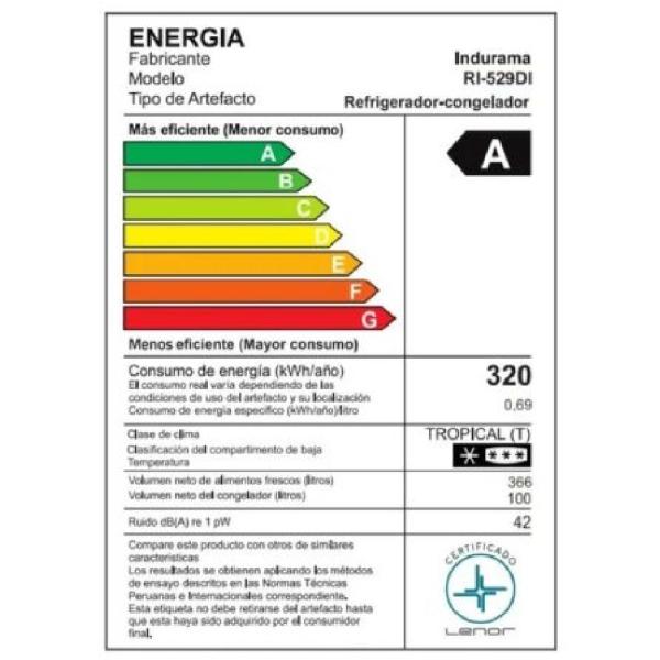 Indurama RI-529DI 466 Litros Sistema No Frost Ahorro Energético