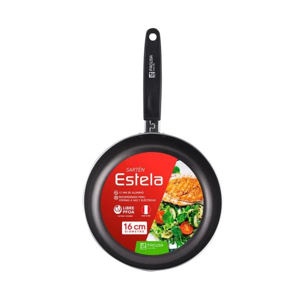 Facusa Sartén Estela 16 cm Antiadherente Aluminio Forjado Mango Ergonómico Negro