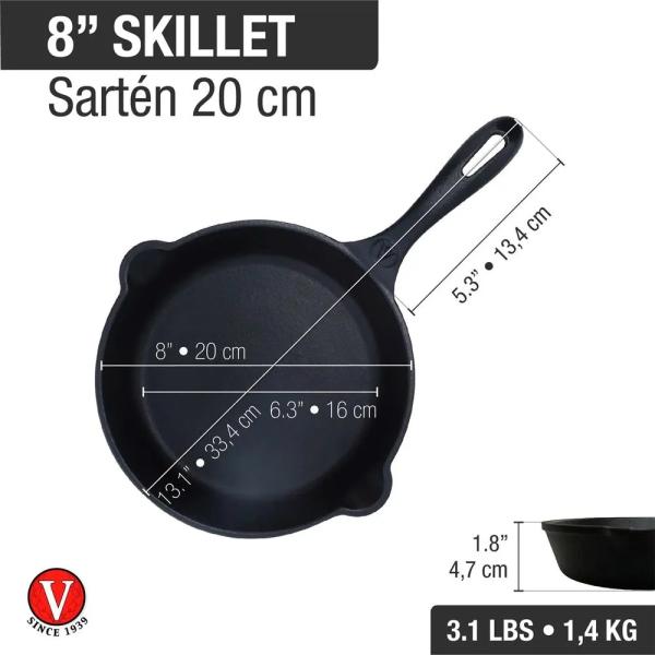 Sartén de Hierro Fundido UYSA 20 cm 8 Pulgadas Base Difusora Esmaltado Duradero - 55145013