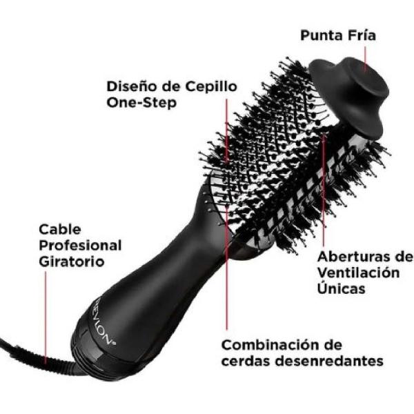 Revlon RVDR5222TLA2 Cepillo Profesional Iónico 3 Temperaturas Tecnología Anti-Frizz Negro