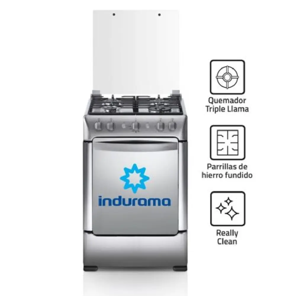 Indurama Granada Zafiro Croma Cocina a Gas 4 Hornillas 70x50cm Encendido Eléctrico Acero Inoxidable