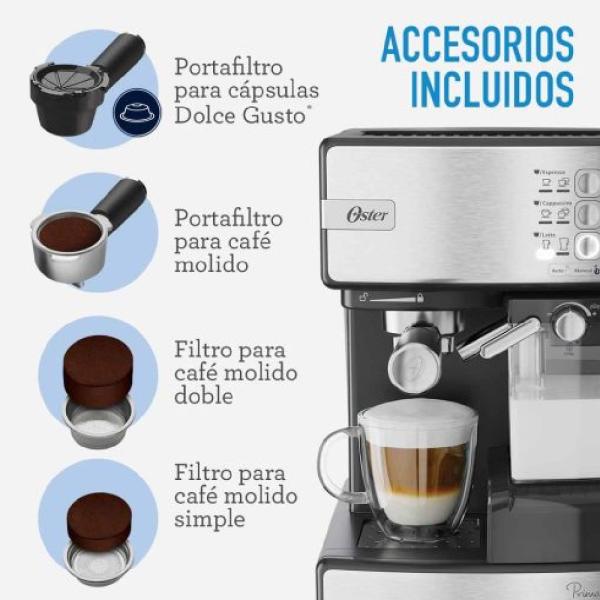Oster Prima Latte BVSTEM6603SS Cafetera Automática 19 Bares Sistema Thermoblock Espresso Perfecto Plateado