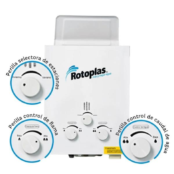 Rotoplas Terma a Gas Ecoflaming GN 10L Ahorro de Energía Encendido Piezoeléctrico Panel Solar Blanco