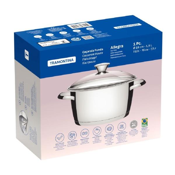 Olla Tramontina Allegra 1.5 Litros Triple Capa Base Difusora Tapa de Vidrio - 62654164