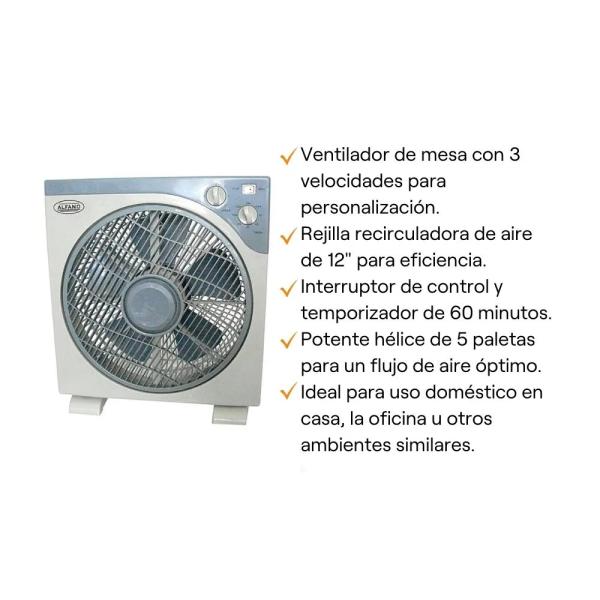 Blanco Furni BF-1210-12 50W Ventilador Recirculante 12" 3 Velocidades Ajustables