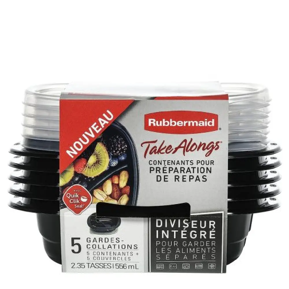 Set 5 Recipientes Rubbermaid 556ml Apilables Tapa Segura Sin Derrames - 2077539