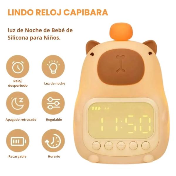 Lámpara Capybara Reloj Alarma Luz Nocturna LED Regulable