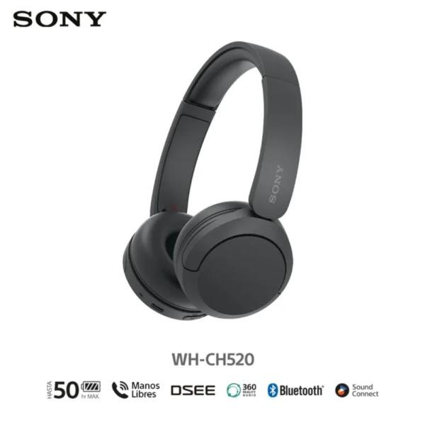 Audífonos Sony WH-CH520 Bluetooth Multipunto 30mm Cómodos Cancelación Pasiva Negro