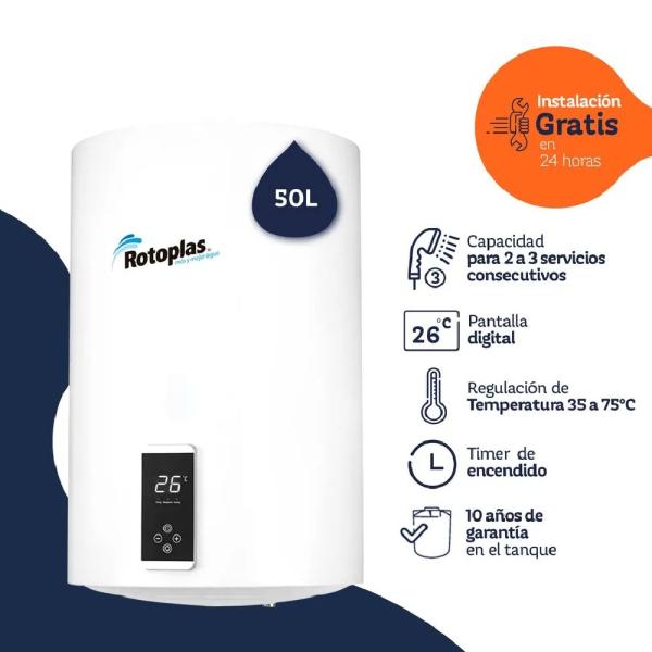 Rotoplas Digiterma 50L Terma de Acumulación Digital 1500W Ahorro Energético Panel Táctil Blanco