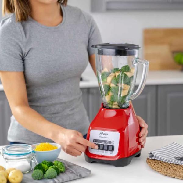 Oster BLSTKAGRPB Licuadora 2 Velocidades 250W Vaso Vidrio 1Litro Pulso Rojo