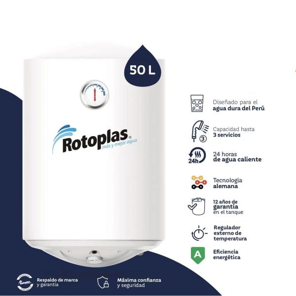 Rotoplas Duraterma 50L Terma Eléctrica Ahorradora Acero Inoxidable Blanco - 500370