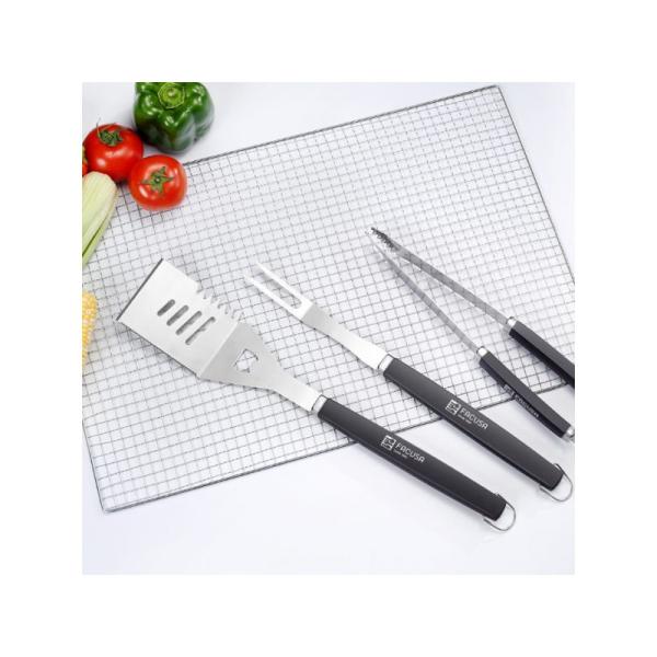 Facusa Juego de Utensilios BBQ 3 Piezas Acero Inoxidable Mangos Silicona Negro