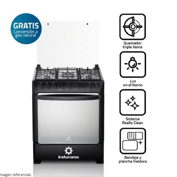 Indurama Borgoña Zafiro Cocina 5 Quemadores 75cm Acero Inoxidable Encendido Eléctrico Negro