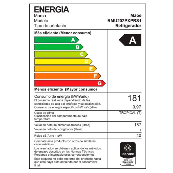 Refrigeradora Mabe Modelo RMU202PXPRS1 187L Inoxidable Ahorro Energético Organizador Interior