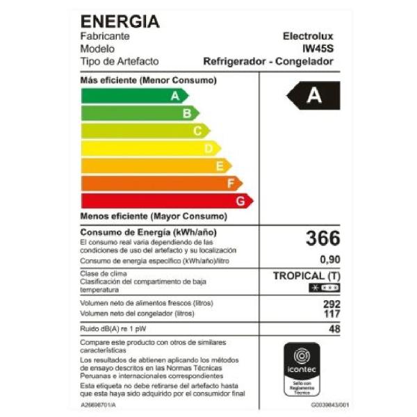 Electrolux IW45S Top Freezer 409L Efficient con AutoSense Inox Look - Acero Inoxidable