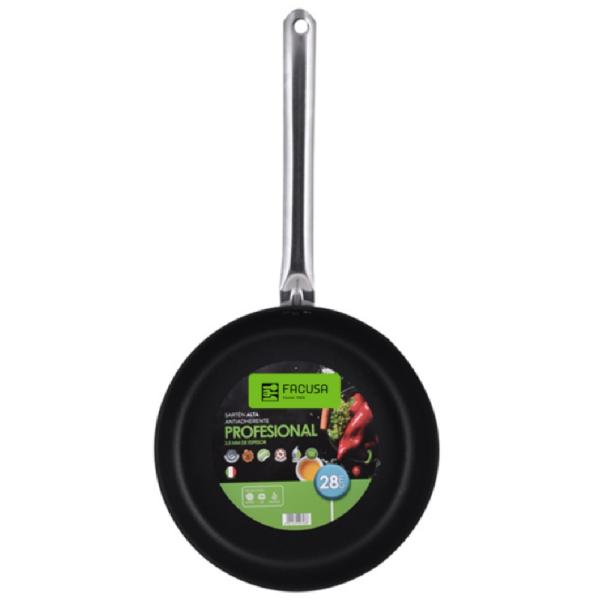 Facusa Sartén Profesional 28cm 3 Capas Antiadherente Acero Inoxidable Mango Ergonómico Negro