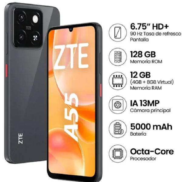 ZTE A55 128GB 4GB RAM Pantalla 6.75" Cámara 13MP Dual SIM Negro