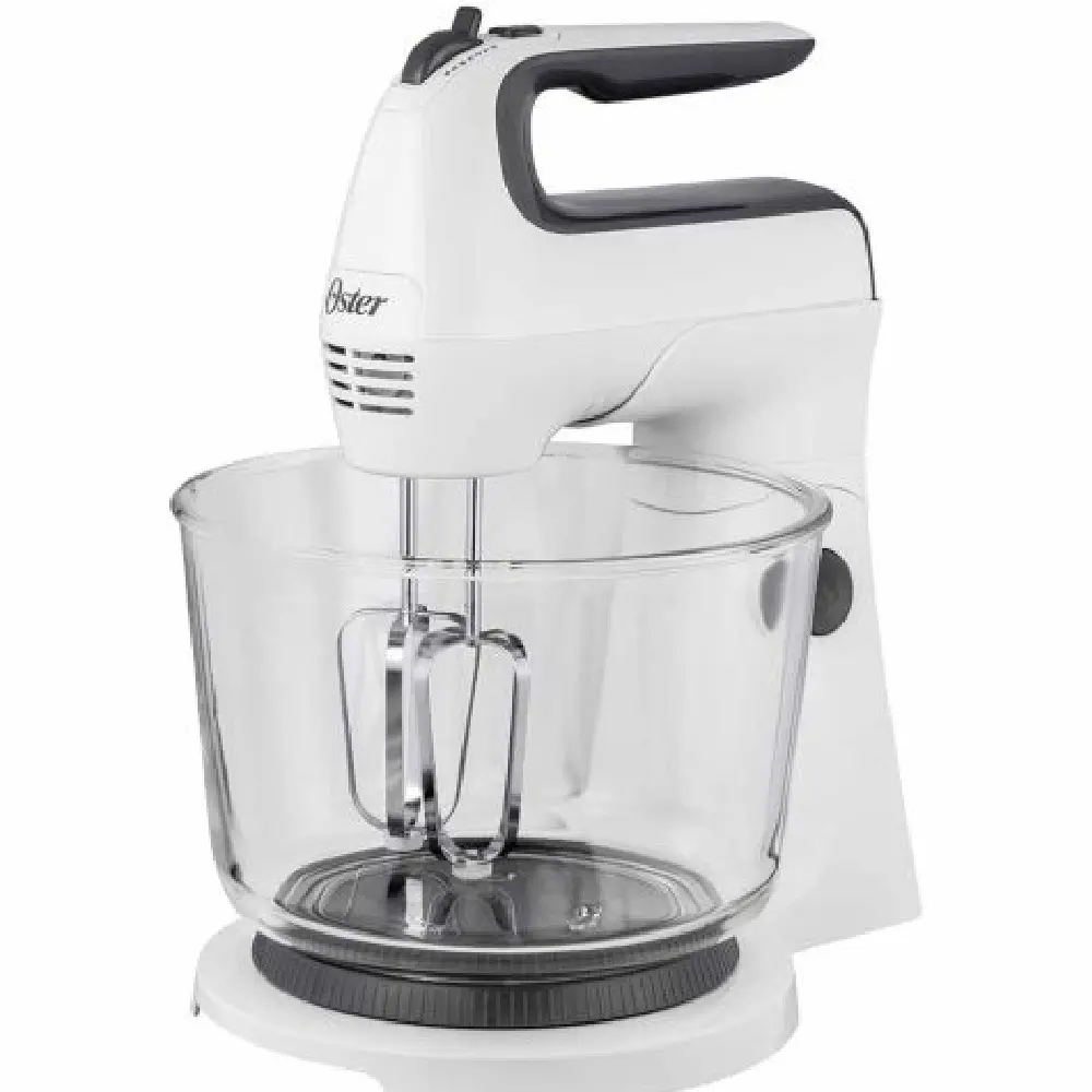 Oster FPSTHS3611-053 Batidora Mano y Pedestal 250W 5 Velocidades Turbo Vaso Vidrio 1L Blanco
