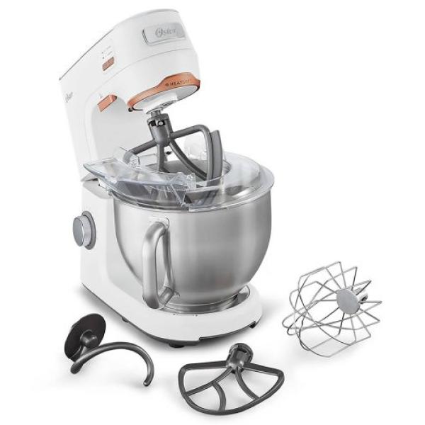 Oster FPSTSMPL4W 5.2L HeatSoft Batidora Planetaria 500W 5 Velocidades + Tazón de Acero Blanco