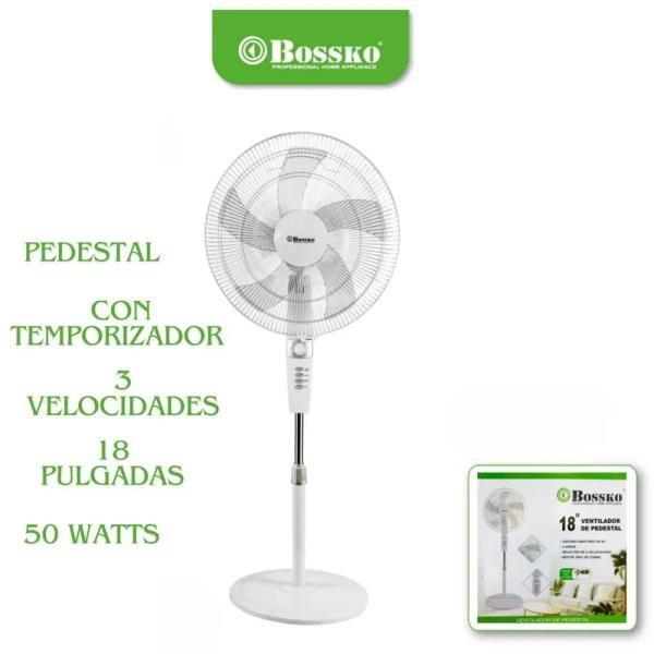 Bossko BK-8457VB Ventilador de Pedestal 18" 50W Temporizador 3 Velocidades Blanco