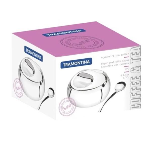 Tramontina Azucarero 500ml Acero Inoxidable Premium Cuchara Integrada Antiderrames Brillante