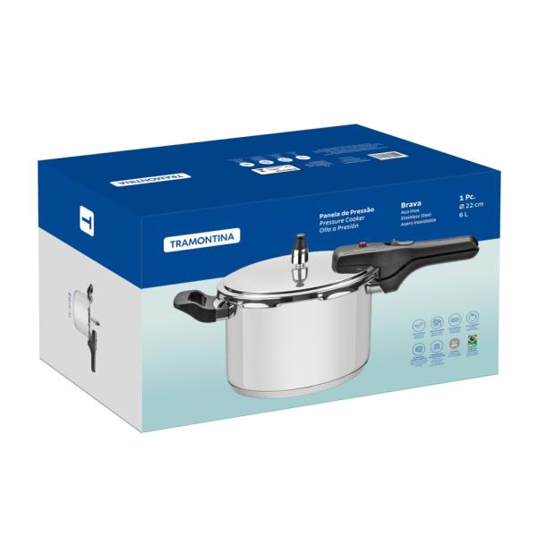 Olla a Presión Tramontina Brava 22cm 6 Litros Triple Capa Cocción Rápida - 62416220