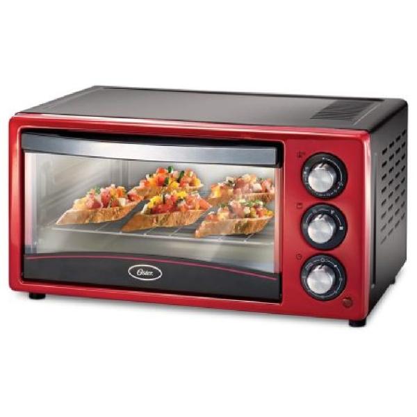 Oster TSSTTV15LTR Horno Tostador 15L 1200W Parrillas Dobles Termostato Ajustable Rojo
