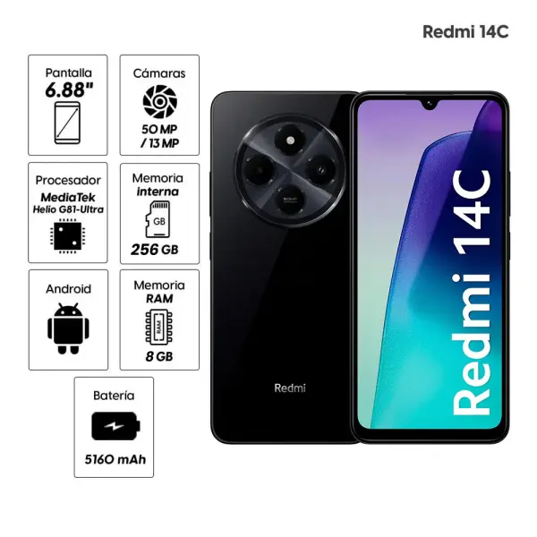 Celular Xiaomi Redmi 14C 256GB, 8GB RAM Expandible, Dreamy Purple