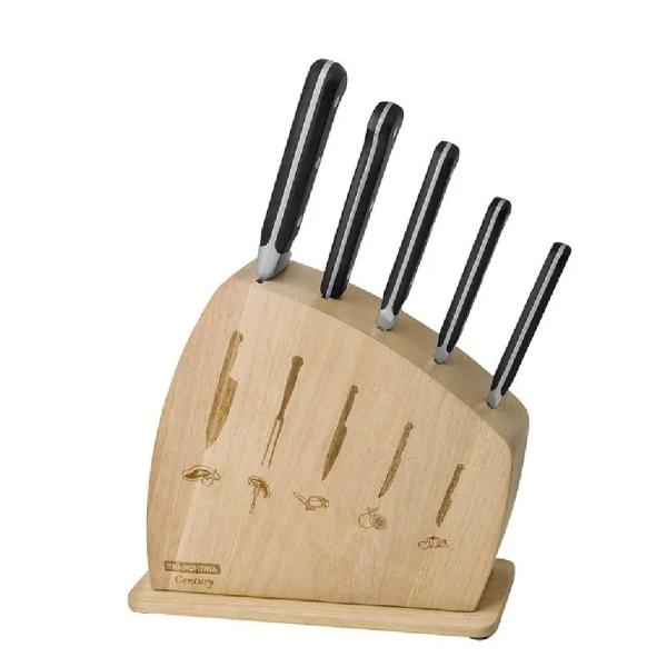 Tramontina Century Juego de Cuchillos X6 con Taco de Madera - Acero Inoxidable 18/10 - 10390093
