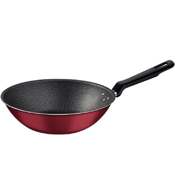 Loreto Wok 24cm 2.2L Antiadherente Acero Inoxidable Mango Ergonómico Rojo