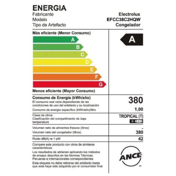 Electrolux EFCC38C2HQW Congelador Horizontal 380L Sistema Cycle Defrost Ahorro Energético Blanco