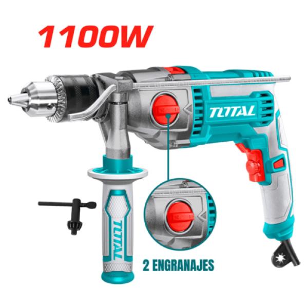Taladro Percutor Total Tools 1100W 16mm 3000RPM Velocidad Variable 2 Velocidades